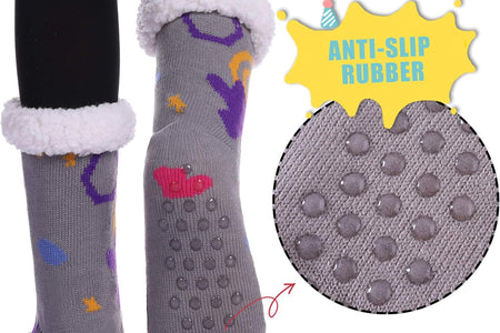 Non Slip Slipper Socks for Womens Fuzzy Soft Cozy Grippers Winter Warm Animal Fleece-Lined Home Socks